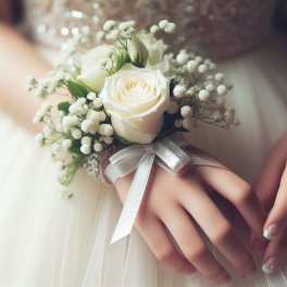 Traditional White Rose Wrist Corsage and Boutonniere Set