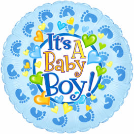 Blue baby shower balloon with "It's A Baby Boy!" text
