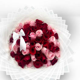 Mix Color Roses Bouquet - White Paper & I love ribbon