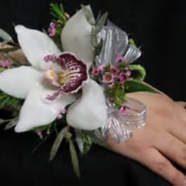 Corsage With White Cymbidium Orchid In San Diego Ca Del Mar Floral Gifts