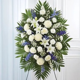 Blue and White Standing Spray - Florist of Omaha