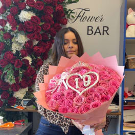 Ramo de rosas rosados para cumpleañera en Long Island New York