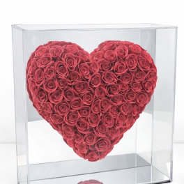 [SOAP FLOWER] Everlasting Love Heart – Red Rose Soap Flower in Acrylic Display Box