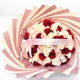 Mix Color Roses Bouquet -I love ribbon