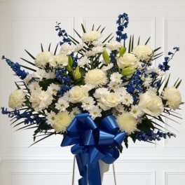 Blue and White standing basket