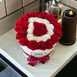 Customized Letter | White Classic Box with Red Roses