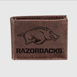 University of Arkansas - Bi-Fold Wallet - Brown - 100% Genu
