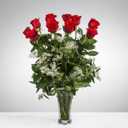 Dozen Long Stemmed Roses with Baby's Breath by BloomNation™