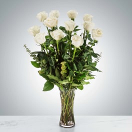 A Dozen Long Stem White Roses by BloomNation™