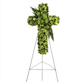 Cross shaped funeral standing spray