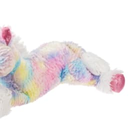 Rainbow plush unicorn with pink horn and hooves