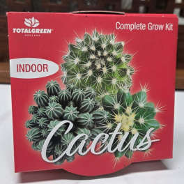Red cactus grow kit box with cactus photos and white text