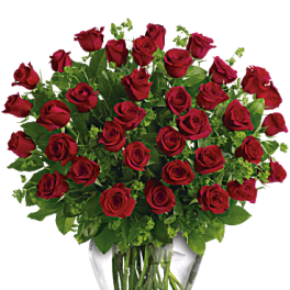 36 Roses Red arranged in a glass vase