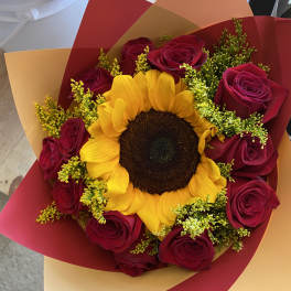 Sunflower and roses