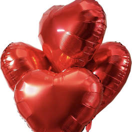 Cluster of red heart-shaped balloons on strings