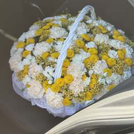 Large Basket of Yellow and White Flowers