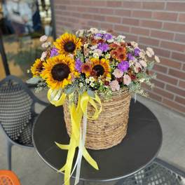 Sunny composition with sunflowers
