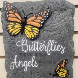 Decorative plaque with butterflies and the words "Butterflies appear when Angels are near."