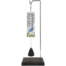 Memorial wind chime with a printed tube and hanging black clapper