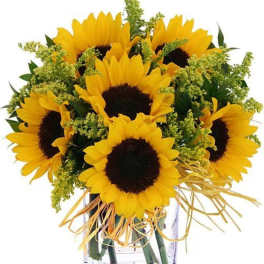 Sunflower bouquet in a clear glass vase