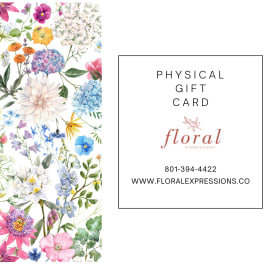Floral gift card with watercolor flowers around a white center panel