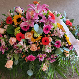 Large mixed flower spray with pink lilies and gerbera daisies