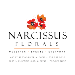 Narcissus Florals logo with orange poppy flowers and text