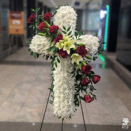 White Cross Standing Spray