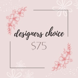 Pink designer's choice gift card with floral line art and $75 text