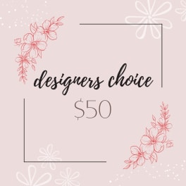 Pink designer's choice gift card with floral line art and $50 text