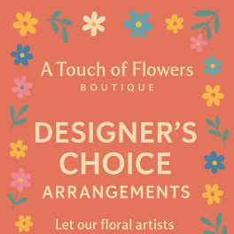 Coral floral shop sign with colorful flower illustrations and text