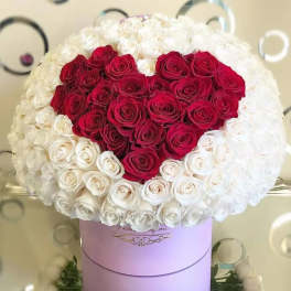 150 Premium WHITE Fresh Roses with RED Heart of roses
