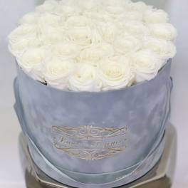 Everlasting Roses Gray Velvet Signature Box - White