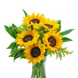 Sunflower bouquet in a clear glass vase