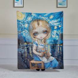 Printed blanket with a girl holding a paint palette