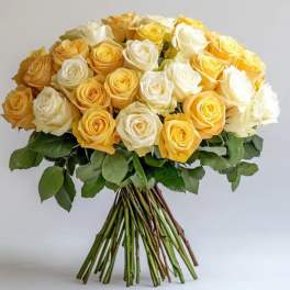 Bouquet of yellow and white roses with long stems