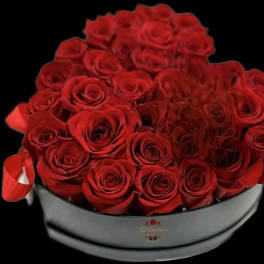 Round box filled with red roses