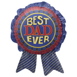 Round foil balloon reading Best Dad Ever with ribbon tails