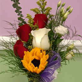 Sunflower and rose arrangement