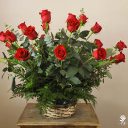 Denise-Two Dozen Long Stem Red Roses In a Basket
