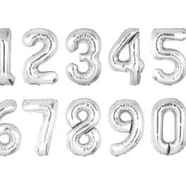 Silver number balloons arranged in two rows