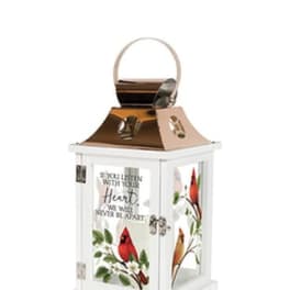 Decorative white lantern with cardinal and floral print