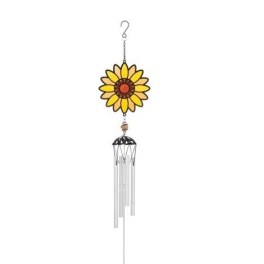 Sunflower-shaped hanging wind chime with a crystal drop