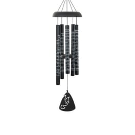 Black hanging wind chime with a dove-shaped pendant