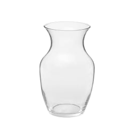 Clear glass vase with a flared rim and narrow neck
