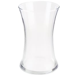 Clear glass vase with a flared top and narrow waist