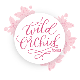 Pink floral logo with the words Wild Orchid florist