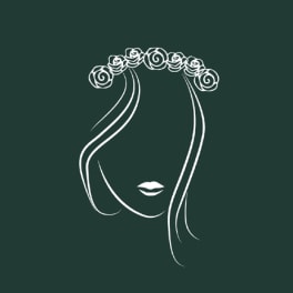 Minimal line drawing of a woman's face with a rose crown