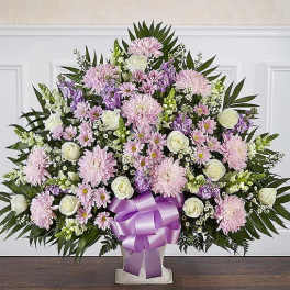 Heartfelt Tribute Lavender & White Floor Basket Arrangement