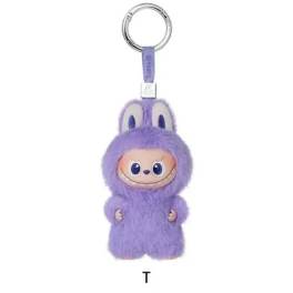 Purple plush character keychain with a metal ring